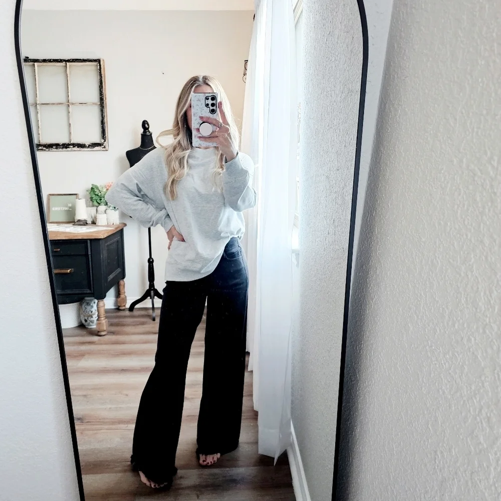 RISEN HR Tummy Control Black Palazzo Jeans Wide Leg Distressed Hems Various NEW - Picture 3 of 13